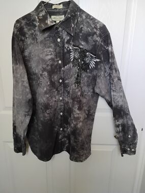 Mens Eighty Eight Y2K Gothic Black/ Grey Tie Dye Or Acid Wash Graphic Shirt